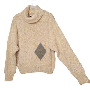 LizSport sweater women's size‎ L beige cotton blend cowl neck classic 80's 90's